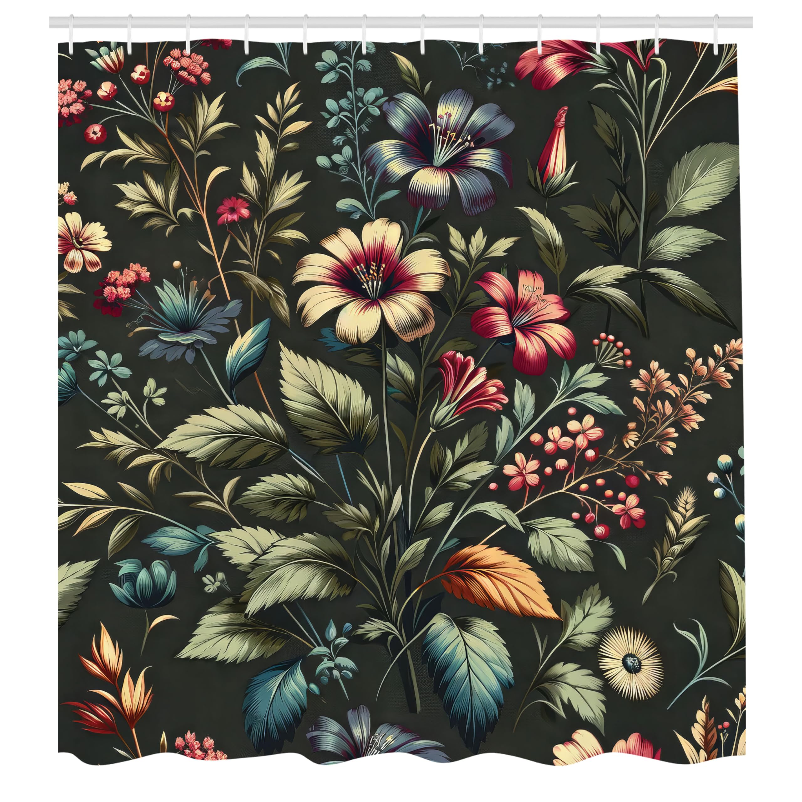 Ambesonne Floral Shower Curtain, Nostalgia Concept Leafy Jungle And Hibiscus Flowers With Modern Details, Cloth Fabric Bathroom